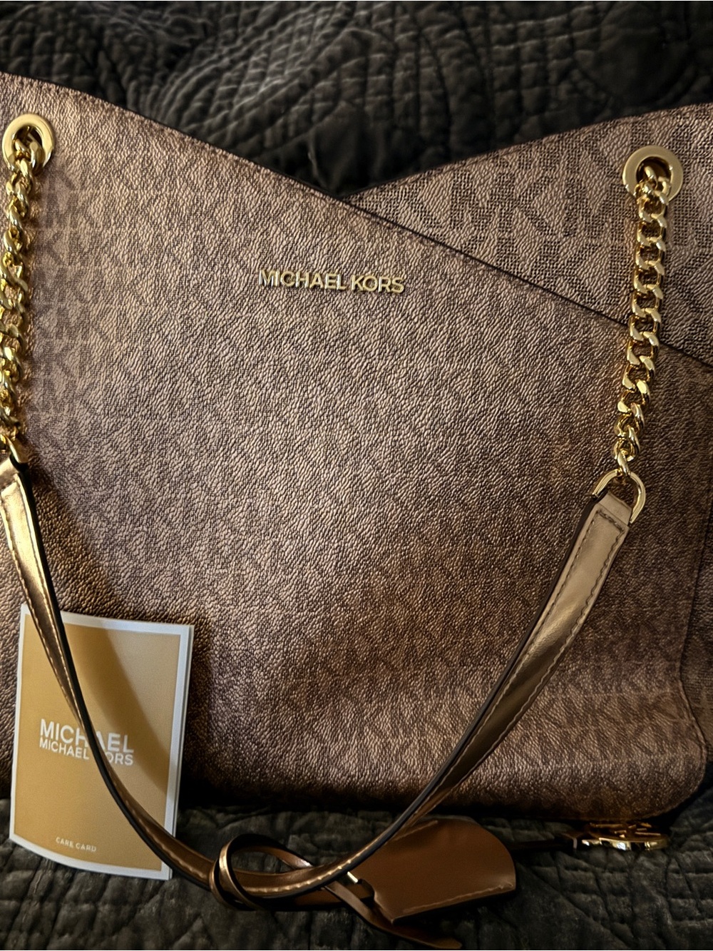 Brand new Michael Kors rose gold signature Tote with Gold Chain Straps